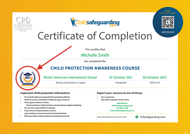 Child Protection Awareness Course for support staff and volunteers with Logo