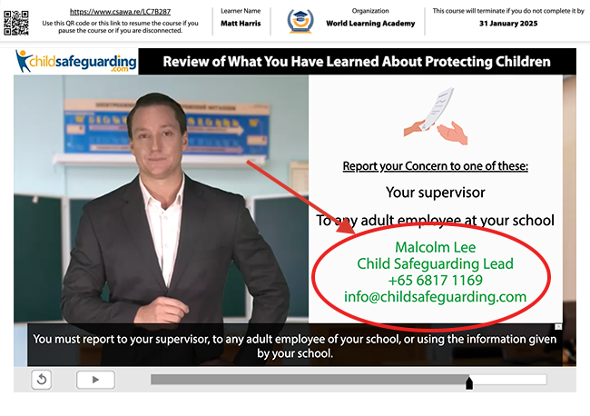 Child Protection Awareness Training for Support Staff Customized Reporting Information