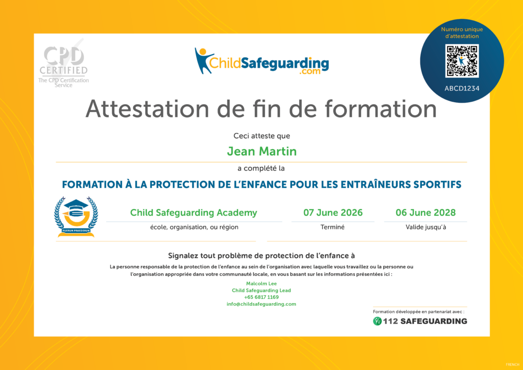 Child Protection Training for Sports Coaches Certificate - FRENCH