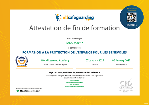 Child Protection Training for Volunteers Certificate - FRENCH