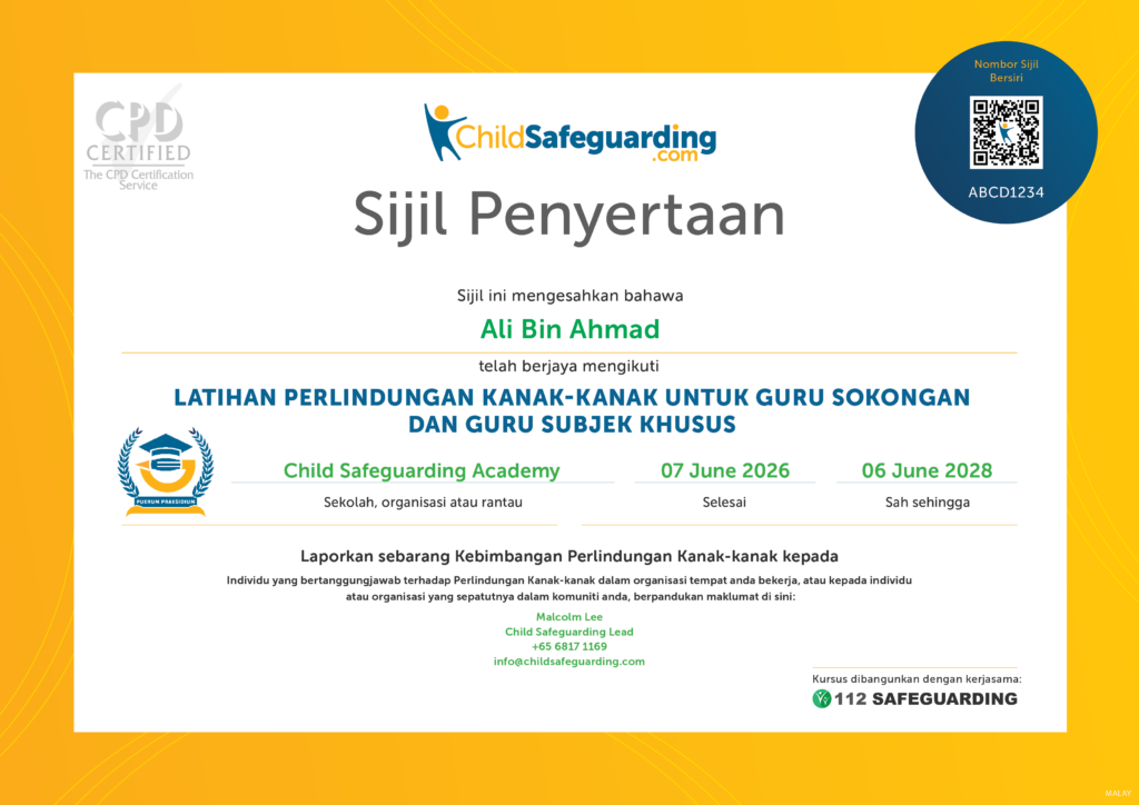 Child Protection Training for Supplementary and Specialist Teachers Certificate - MALAY