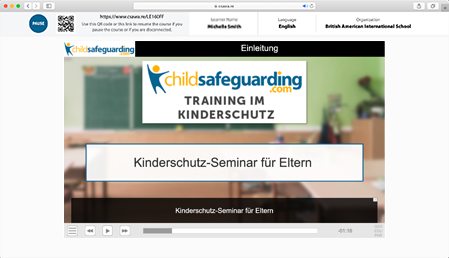 Child Protection Tutorial for Parents Course Window