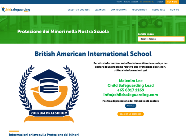Child Protection Tutorial for Parents Organization Webpage - ITALIAN
