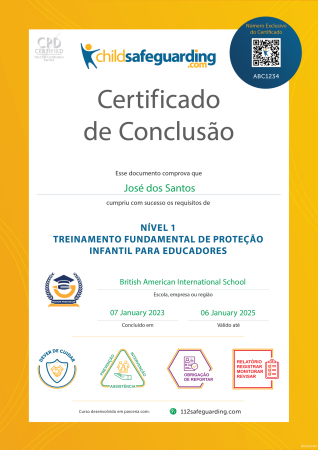 Level 1 - Fundamental Child Protection Training for Educators Certificate - BRAZILIAN