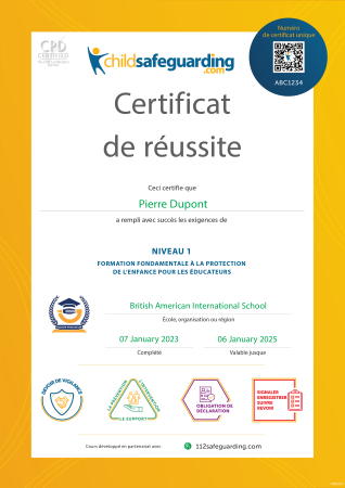 Level 1 - Fundamental Child Protection Training for Educators Certificate - FRENCH