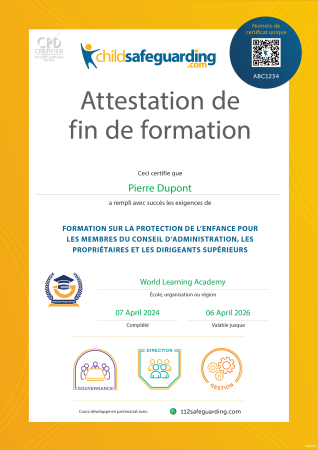 Child Protection Training for Board Members, Owners, and Senior Leaders Certificate - FRENCH