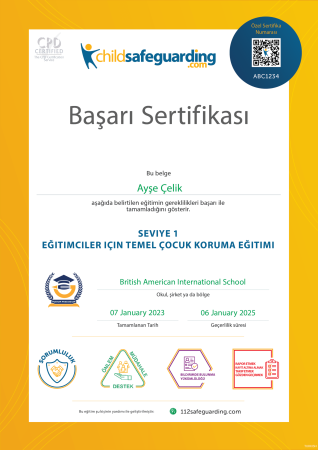 Level 1 - Fundamental Child Protection Training for Educators Certificate - TURKISH