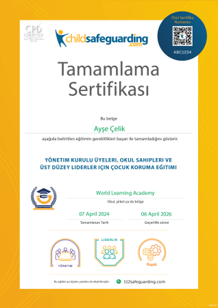 Child Protection Training for Board Members, Owners, and Senior Leaders Certificate - TURKISH