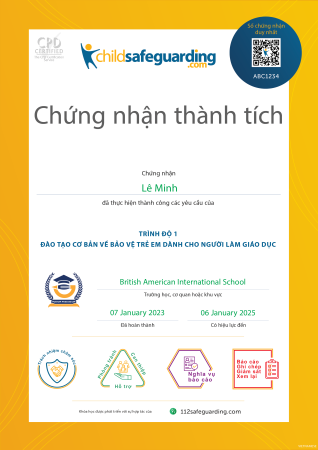 Level 1 - Fundamental Child Protection Training for Educators Certificate - VIETNAMESE