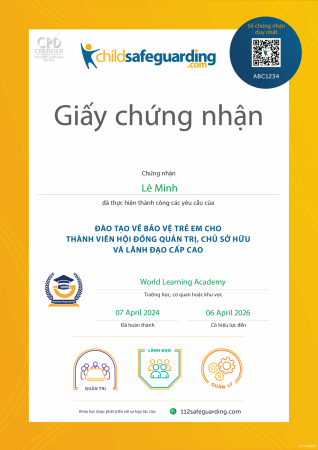 Child Protection Training for Board Members, Owners, and Senior Leaders Certificate - VIETNAMESE